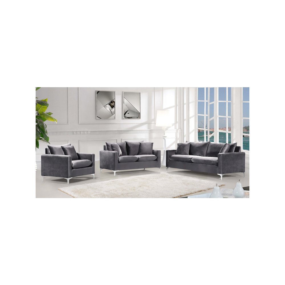 Naomi Grey Velvet Loveseat. Picture 5