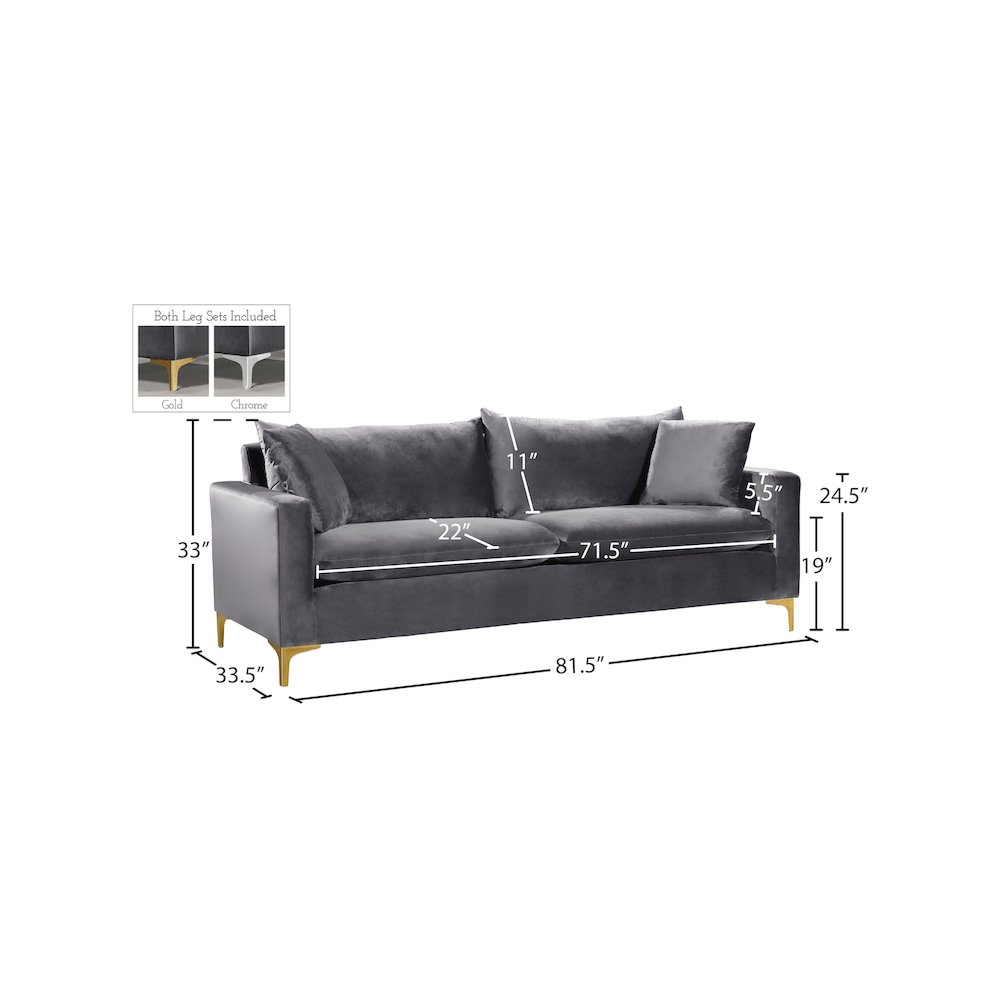 Naomi Grey Velvet Sofa. Picture 7