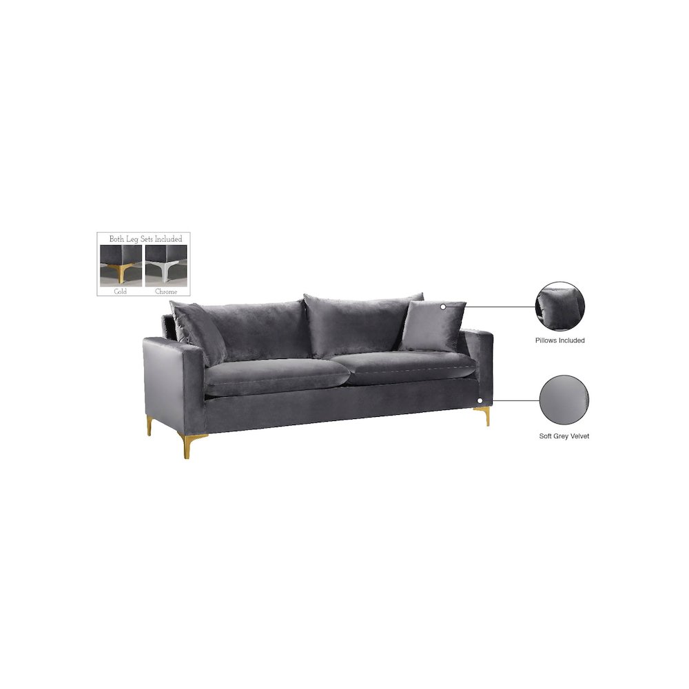 Naomi Grey Velvet Sofa. Picture 8
