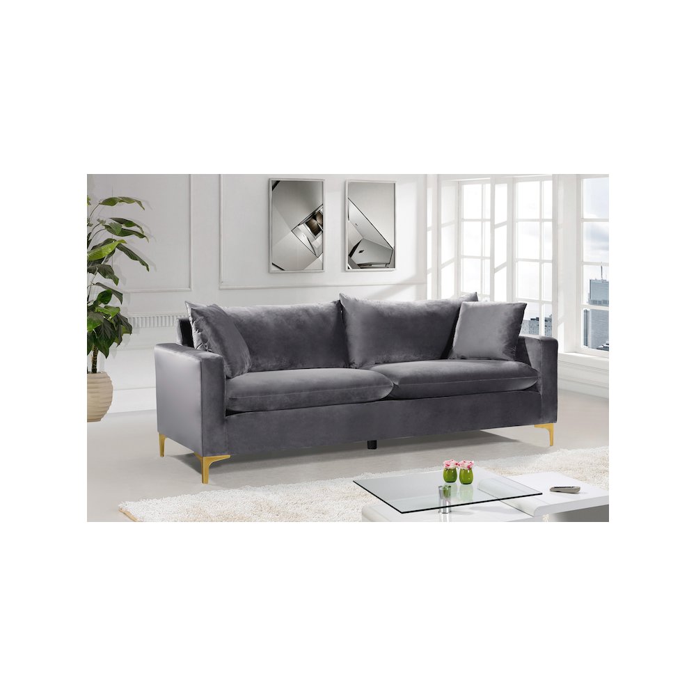 Naomi Grey Velvet Sofa. Picture 2