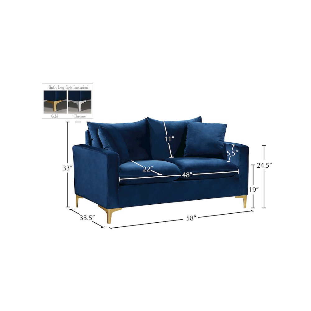 Naomi Navy Velvet Loveseat. Picture 6