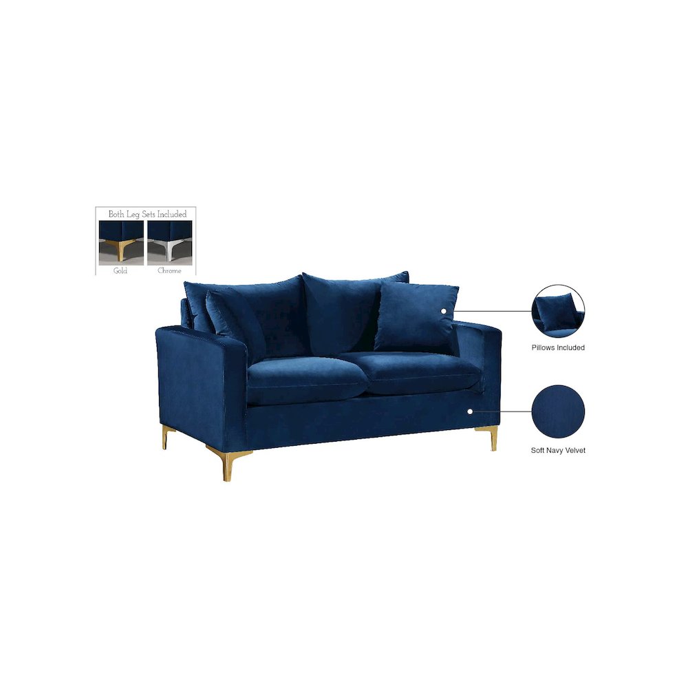 Naomi Navy Velvet Loveseat. Picture 7
