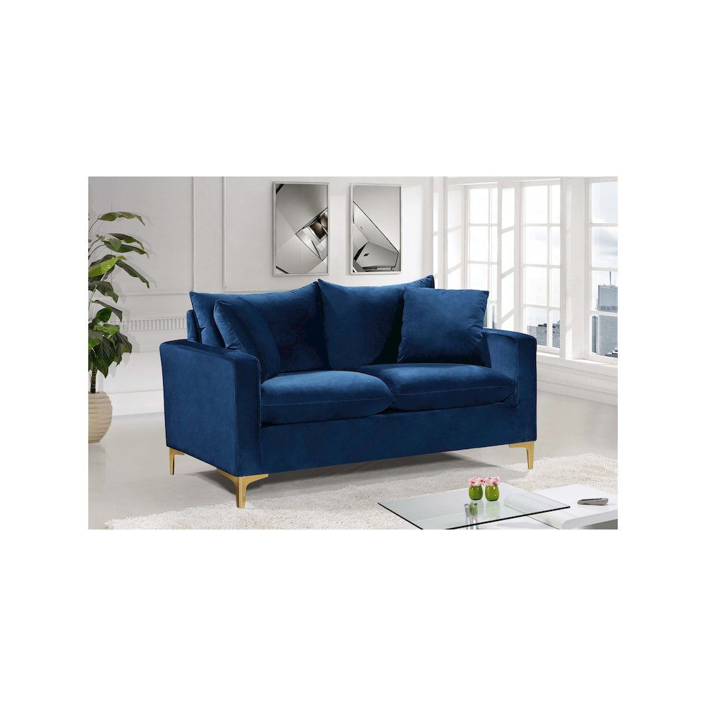 Naomi Navy Velvet Loveseat. Picture 2