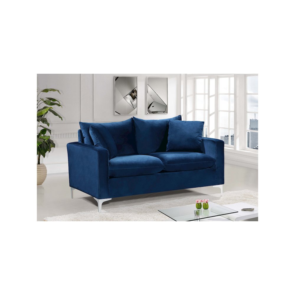 Naomi Navy Velvet Loveseat. Picture 3