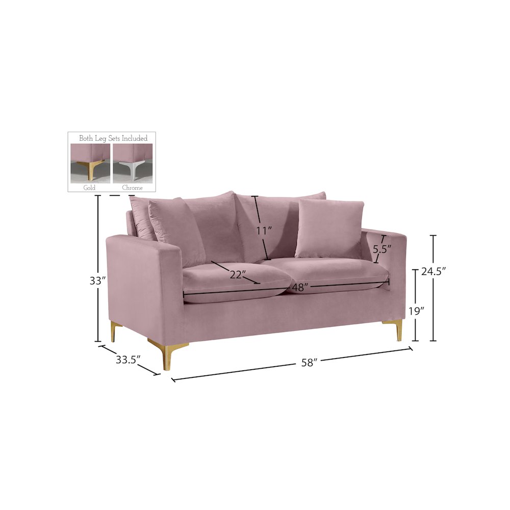 Naomi Pink Velvet Loveseat. Picture 6