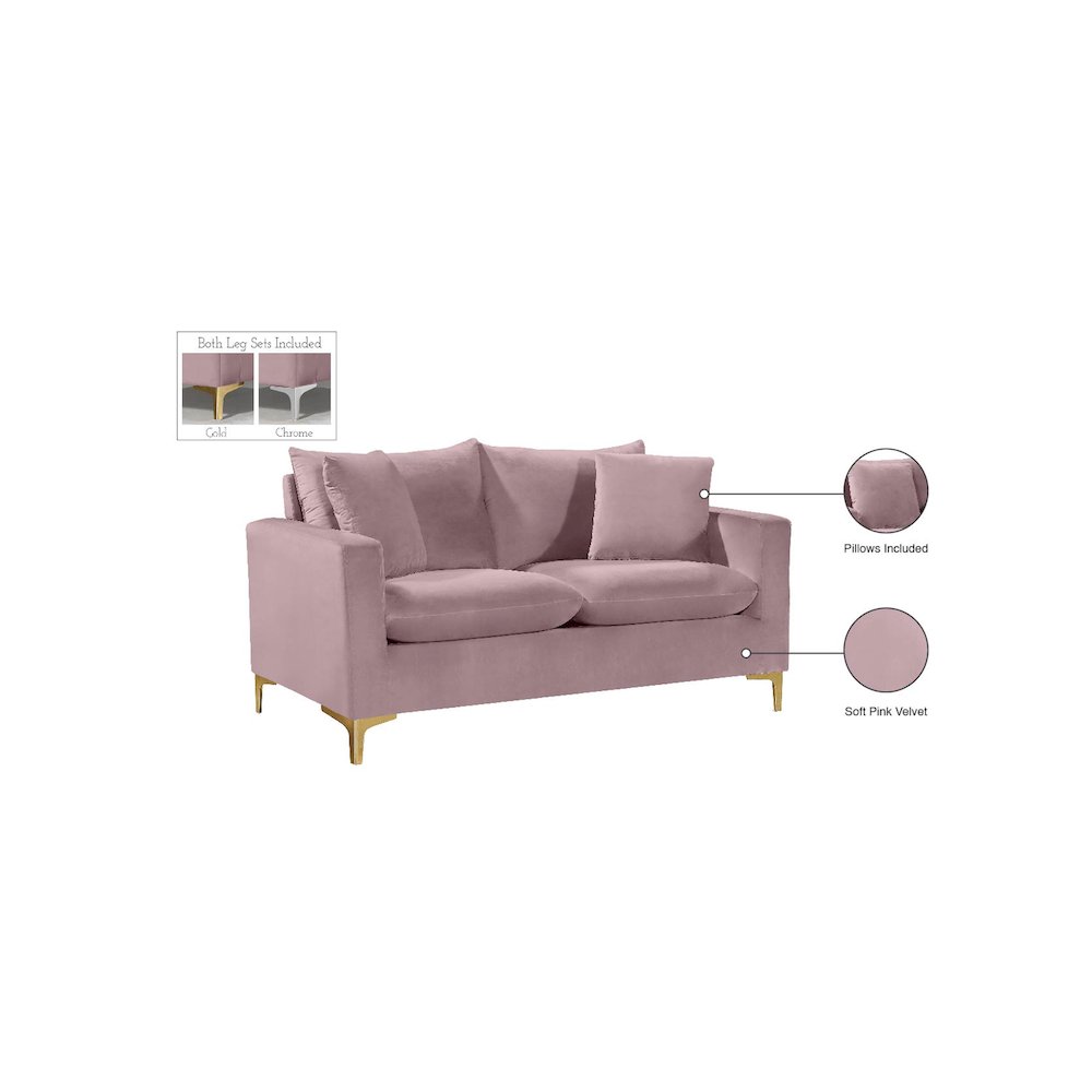 Naomi Pink Velvet Loveseat. Picture 7