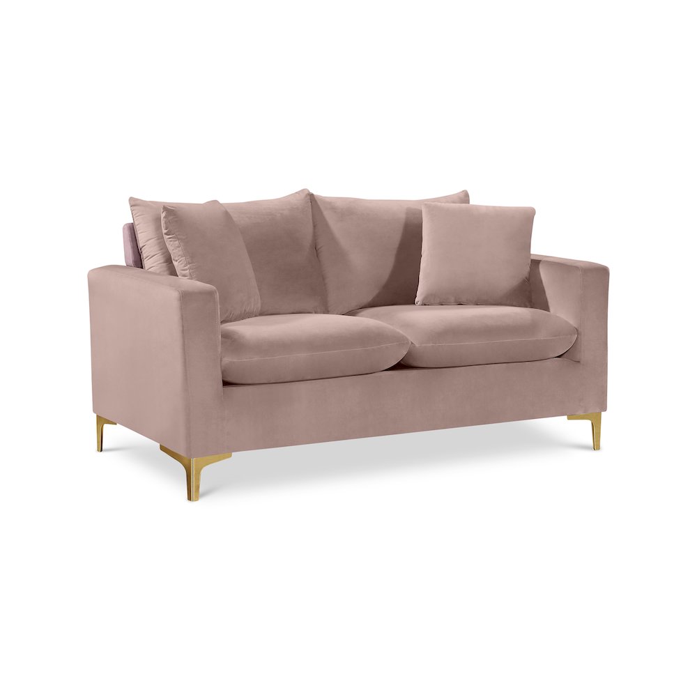 Naomi Pink Velvet Loveseat. Picture 1