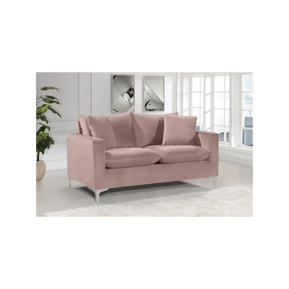 Naomi Pink Velvet Loveseat. Picture 3