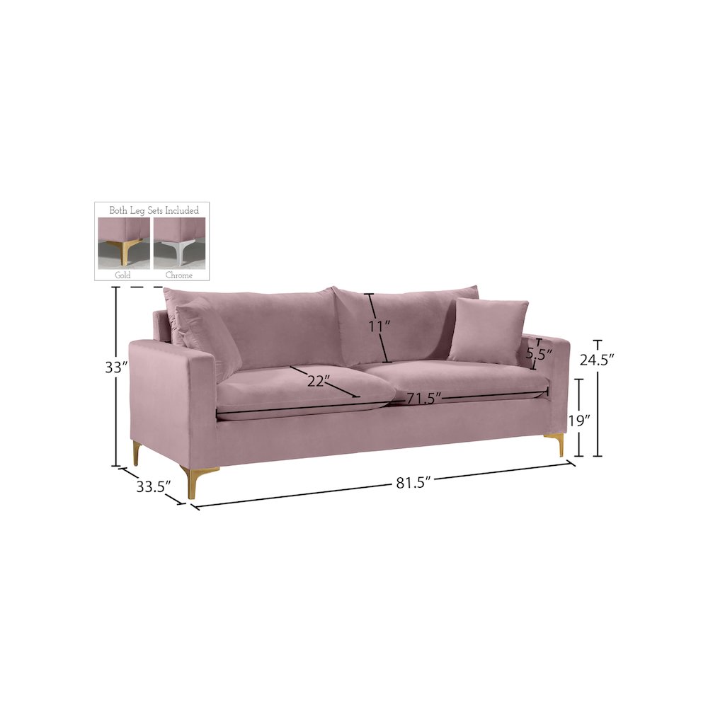 Naomi Pink Velvet Sofa. Picture 7