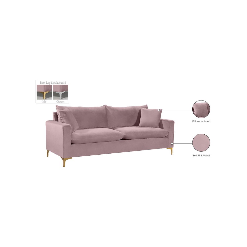 Naomi Pink Velvet Sofa. Picture 8