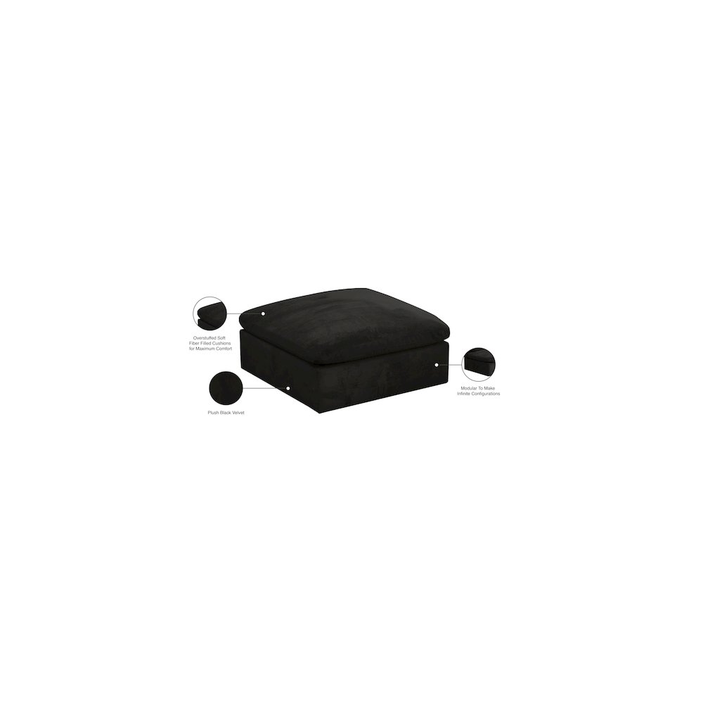 Cozy Black Velvet Ottoman. Picture 4