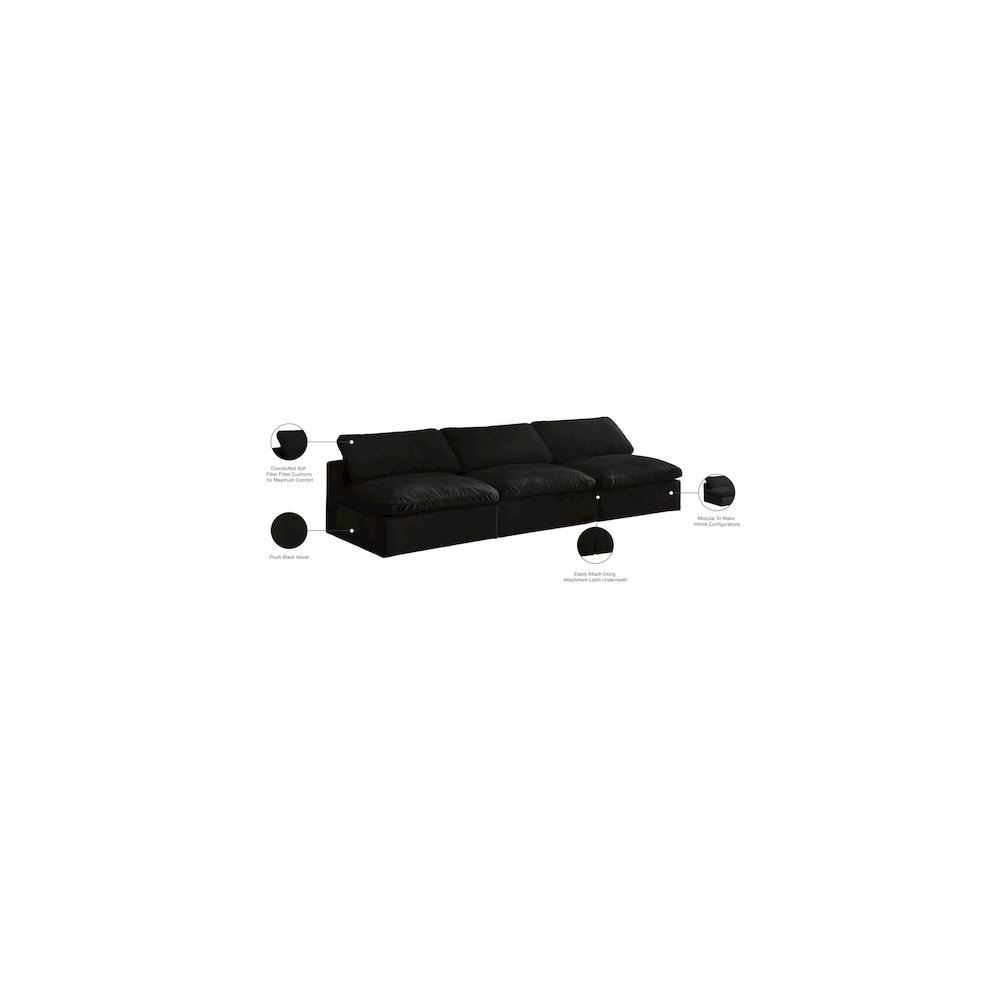 Cozy Black Velvet Comfort Modular Armless Sofa. Picture 6