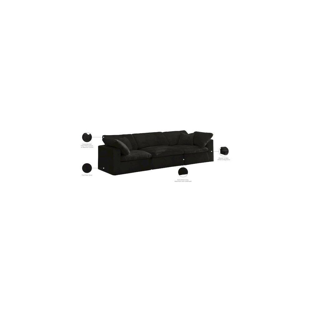 Cozy Black Velvet Comfort Modular Sofa. Picture 7