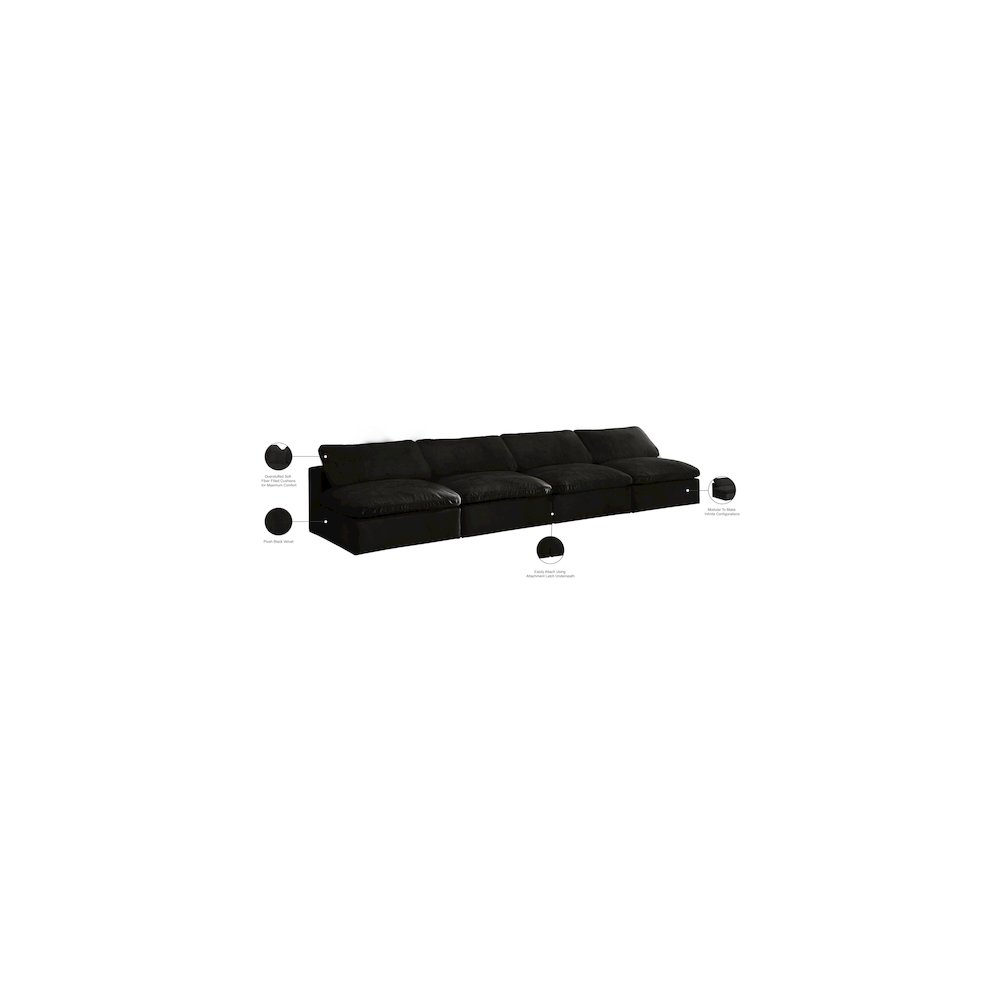Cozy Black Velvet Comfort Modular Armless Sofa. Picture 6
