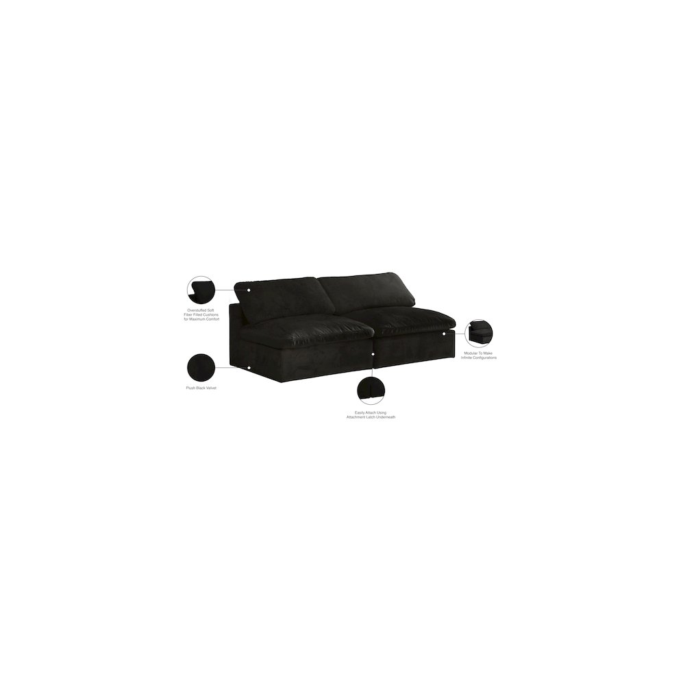 Cozy Black Velvet Comfort Modular Armless Sofa. Picture 4