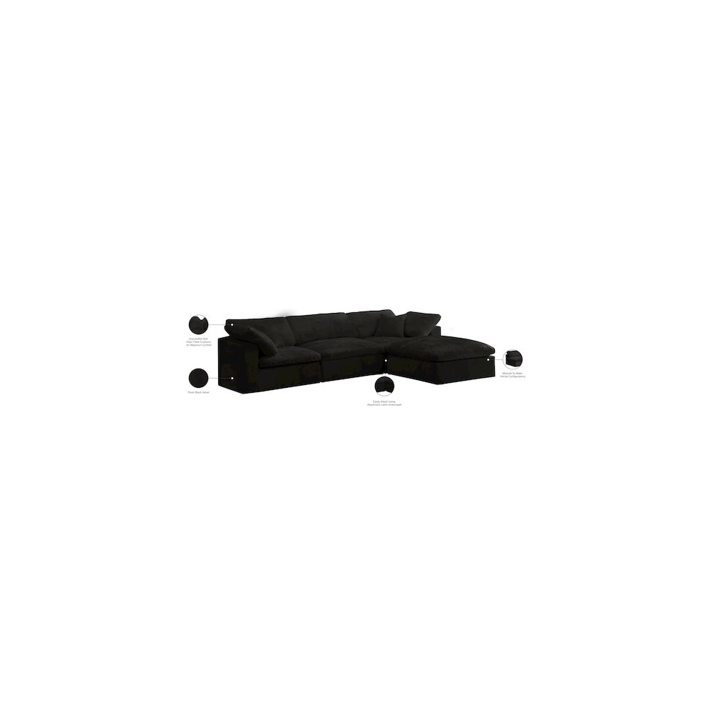 Cozy Black Velvet Comfort Modular Sectional. Picture 11