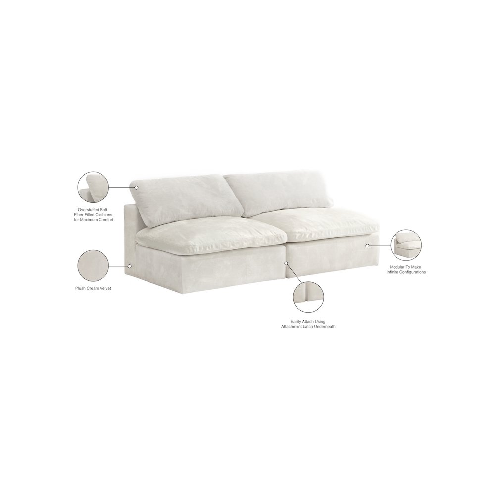 Cozy Cream Velvet Comfort Modular Armless Sofa. Picture 4