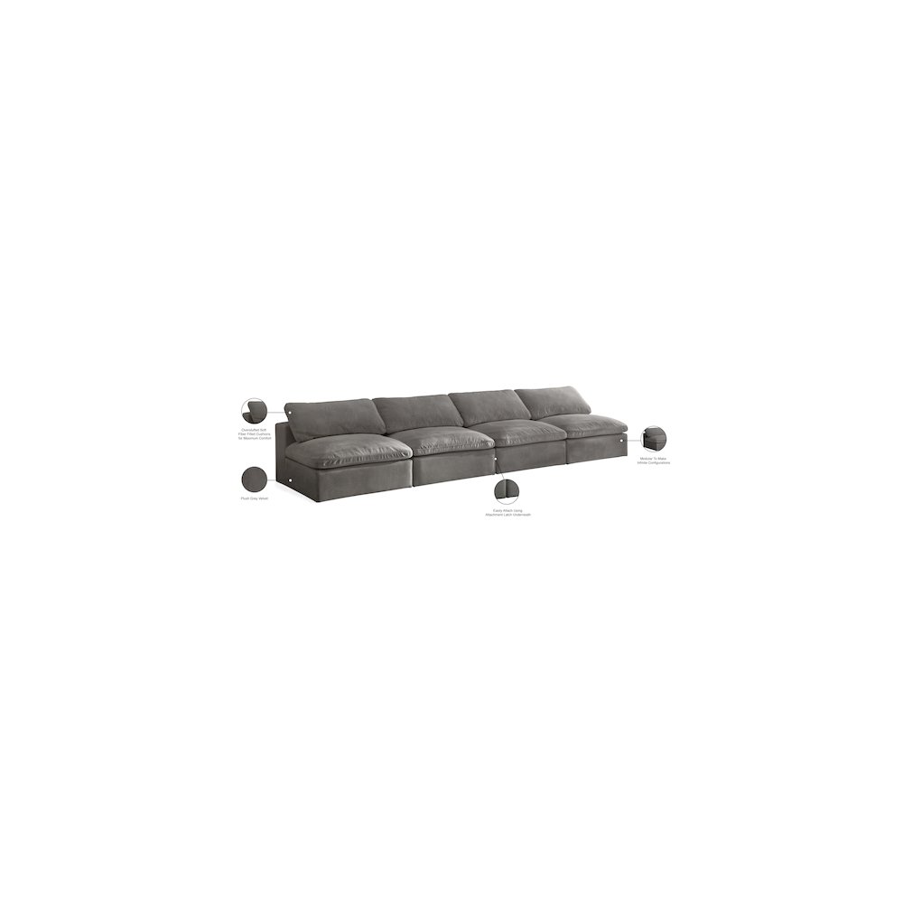Cozy Grey Velvet Comfort Modular Armless Sofa. Picture 6