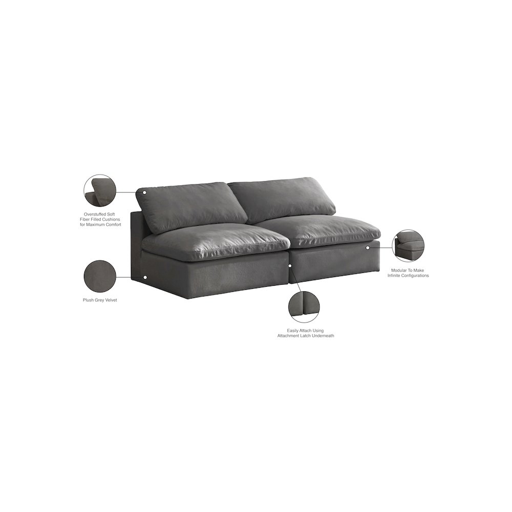 Cozy Grey Velvet Comfort Modular Armless Sofa. Picture 6