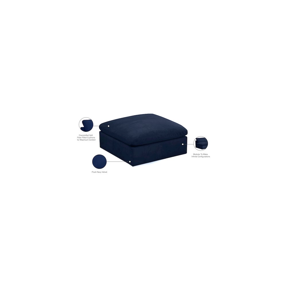Cozy Navy Velvet Ottoman. Picture 4
