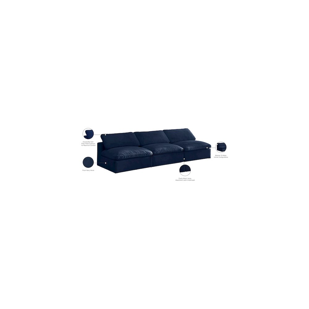 Cozy Navy Velvet Comfort Modular Armless Sofa. Picture 6