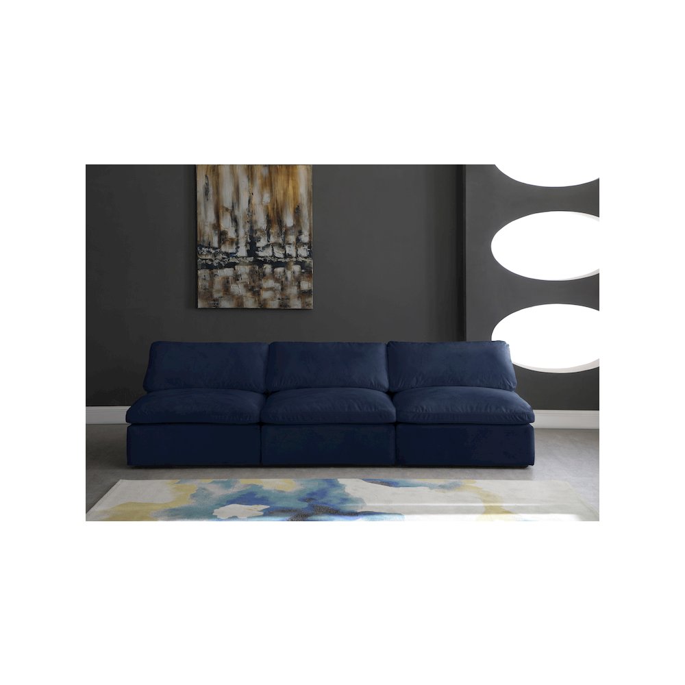 Cozy Navy Velvet Comfort Modular Armless Sofa. Picture 2