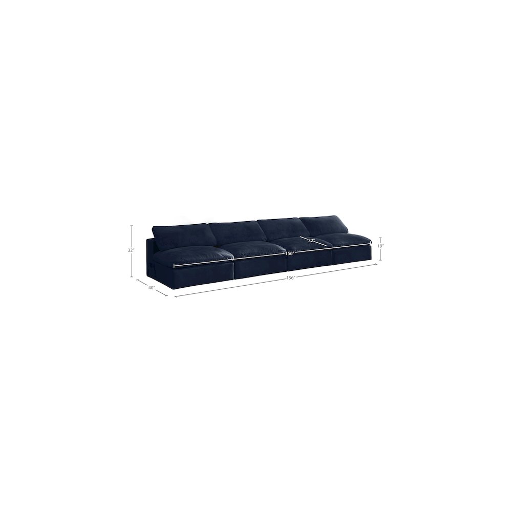 Cozy Navy Velvet Comfort Modular Armless Sofa. Picture 5