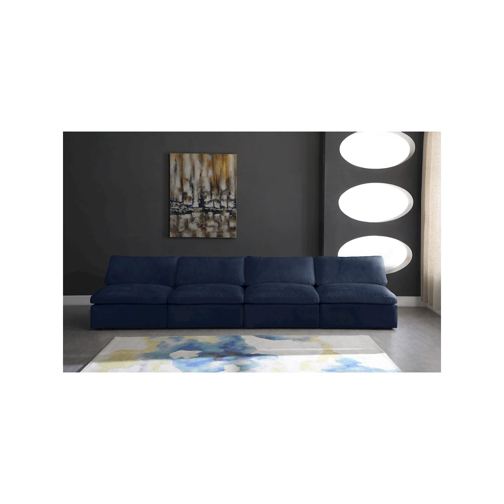 Cozy Navy Velvet Comfort Modular Armless Sofa. Picture 2