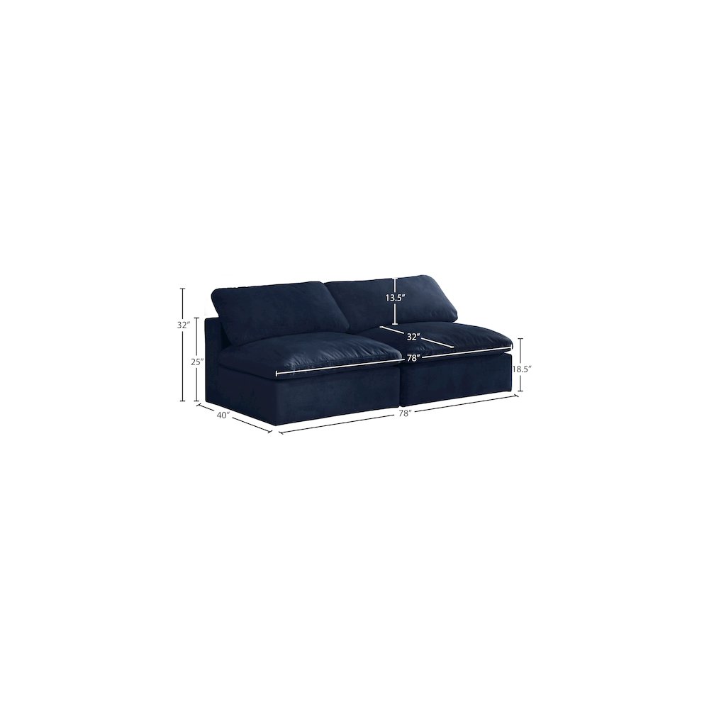 Cozy Navy Velvet Comfort Modular Armless Sofa. Picture 5