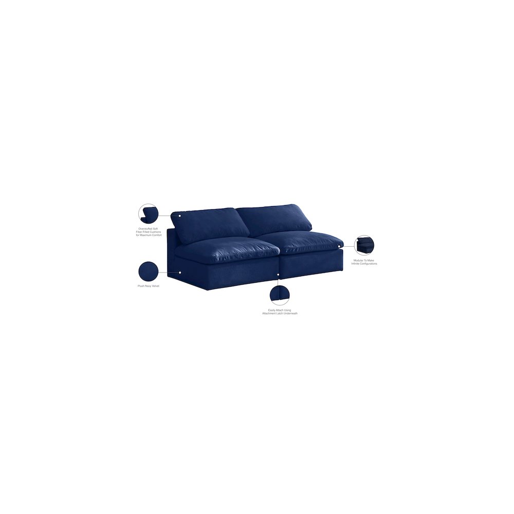 Cozy Navy Velvet Comfort Modular Armless Sofa. Picture 6