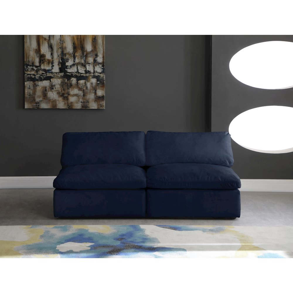 Cozy Navy Velvet Comfort Modular Armless Sofa. Picture 2
