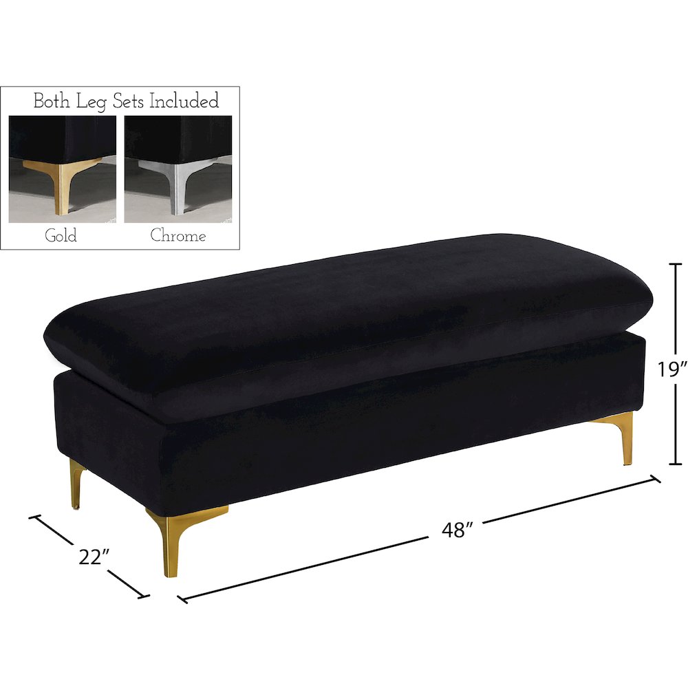 Naomi Black Velvet Ottoman. Picture 2
