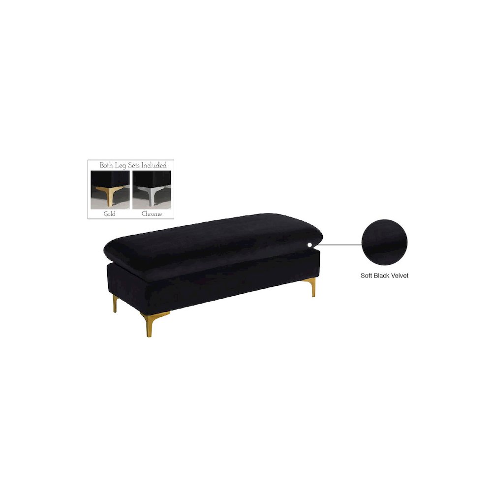 Naomi Black Velvet Ottoman. Picture 3