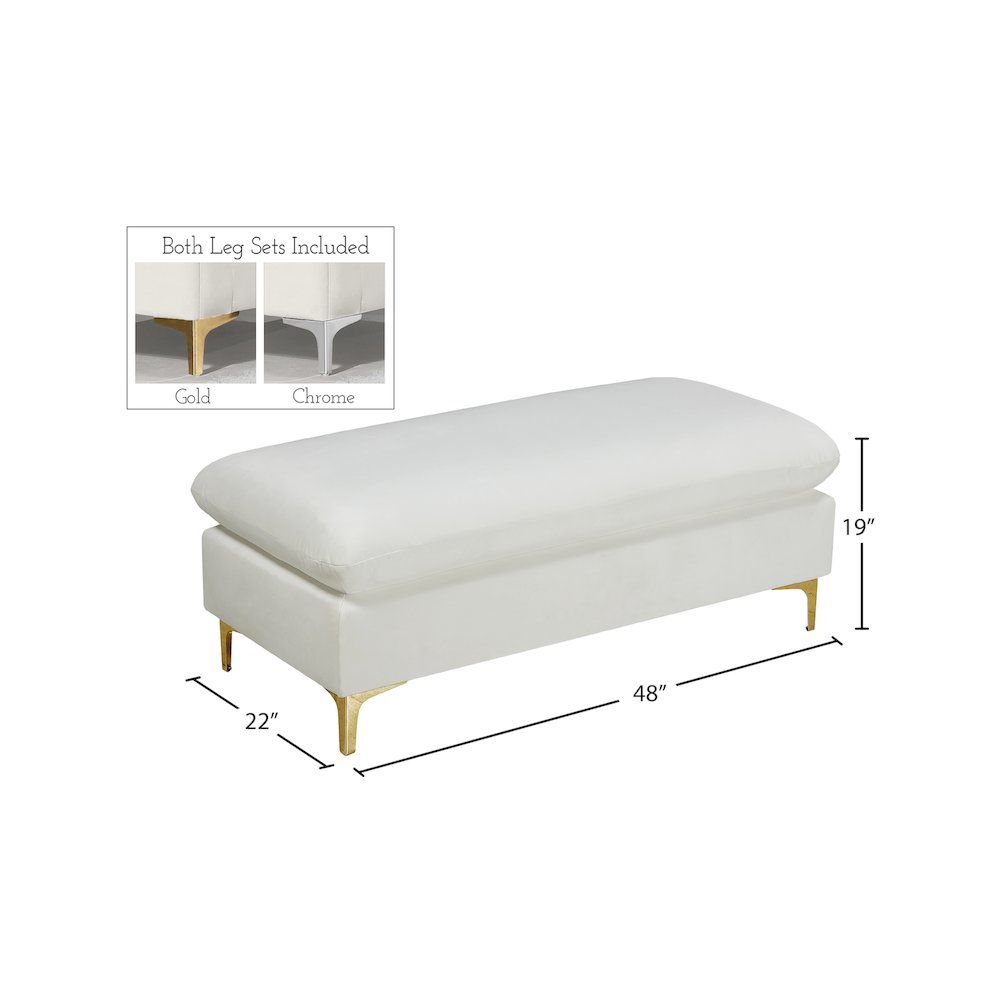 Naomi Cream Velvet Ottoman. Picture 8