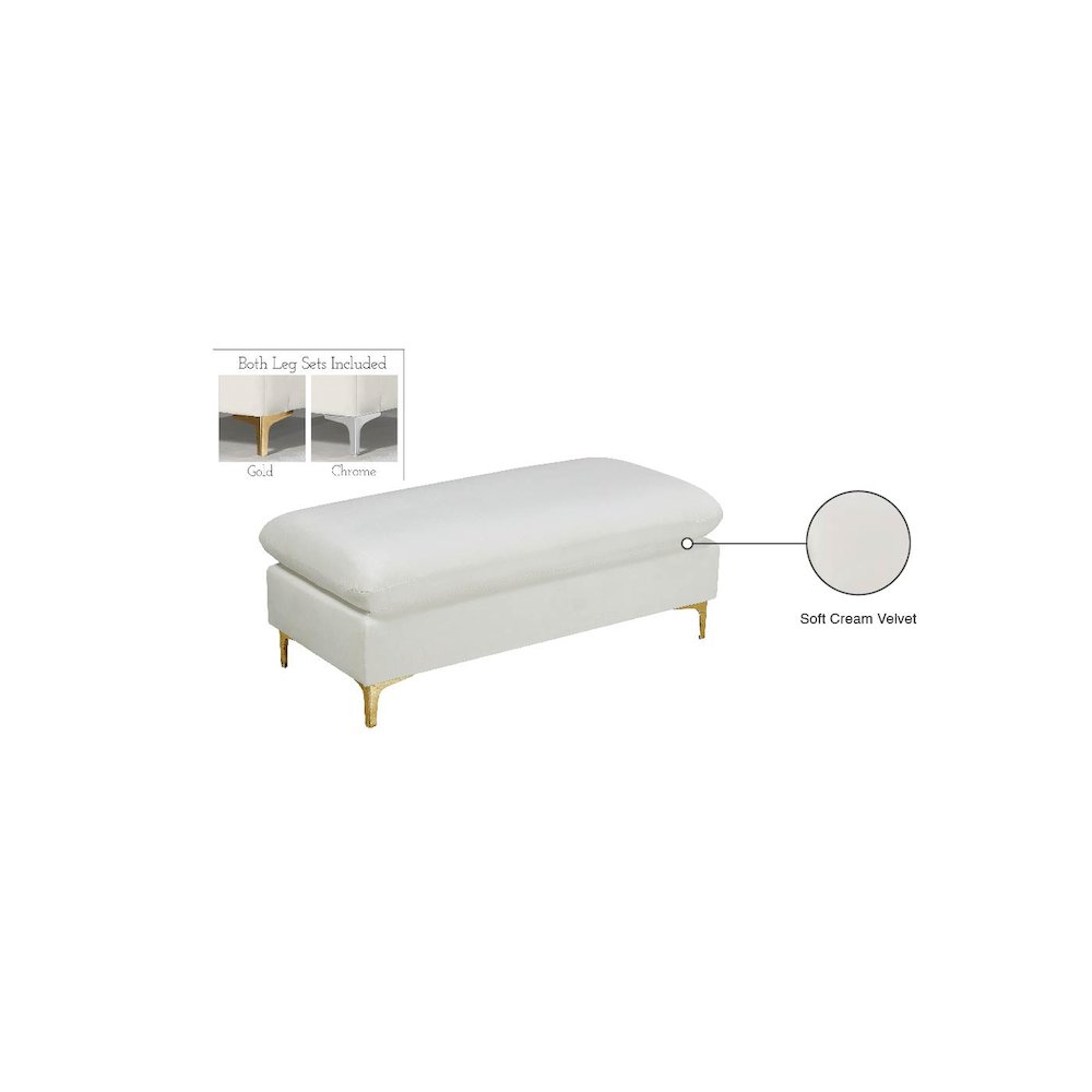 Naomi Cream Velvet Ottoman. Picture 9