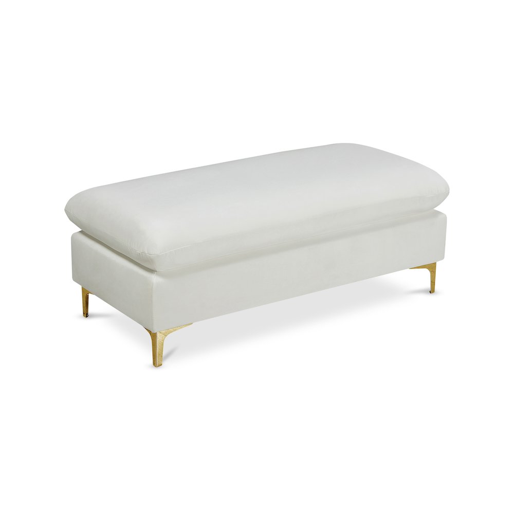 Naomi Cream Velvet Ottoman. Picture 1