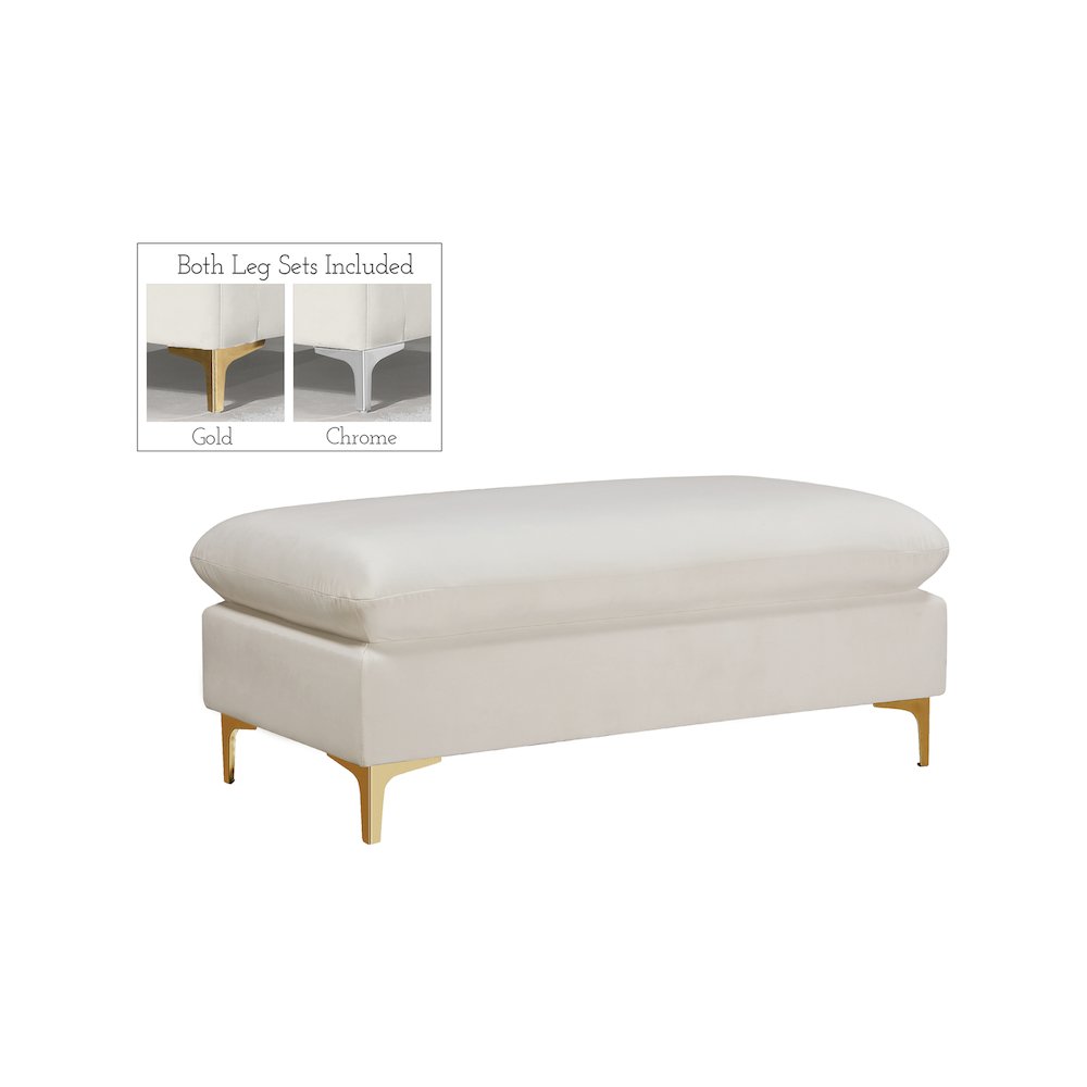 Naomi Cream Velvet Ottoman. Picture 6