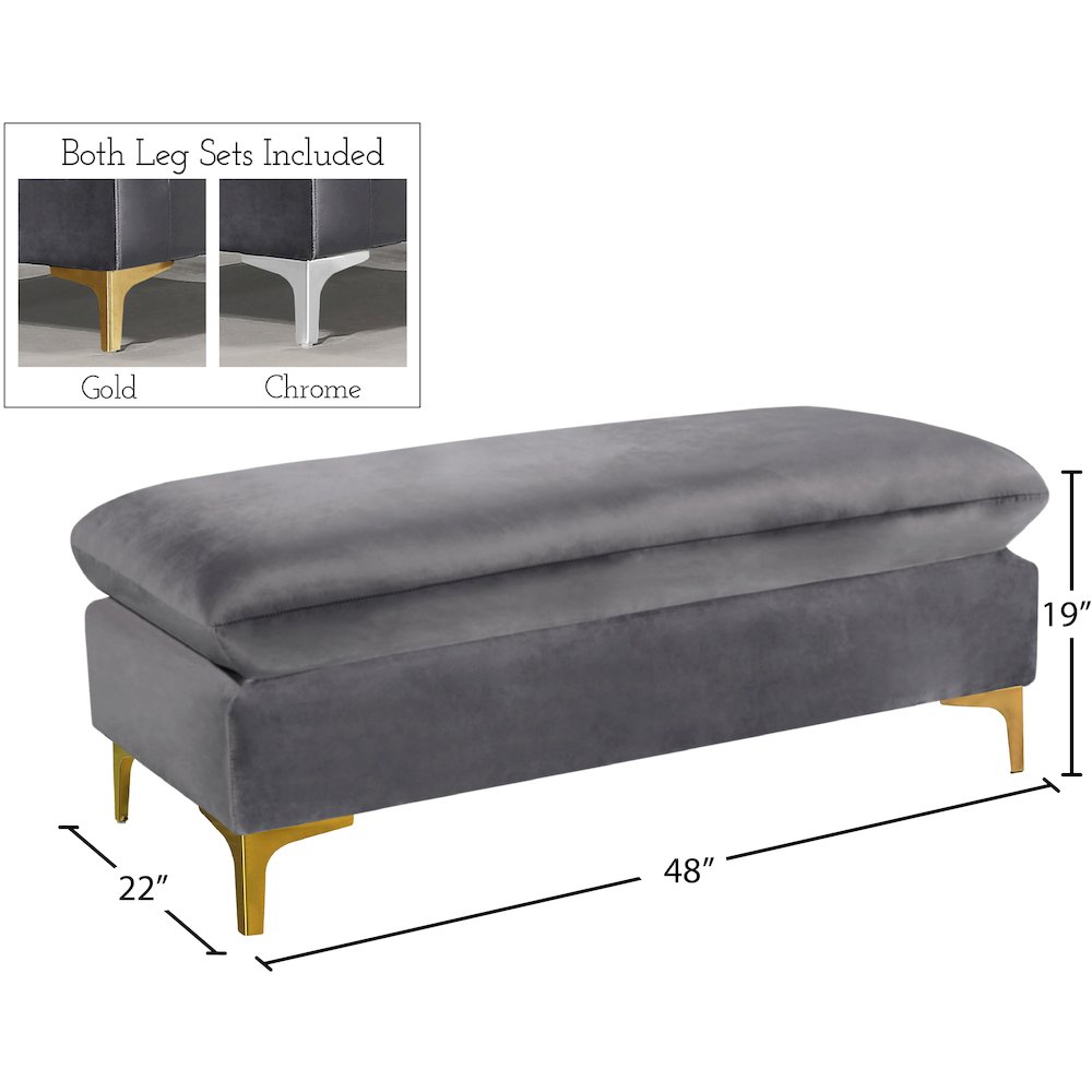 Naomi Grey Velvet Ottoman. Picture 2