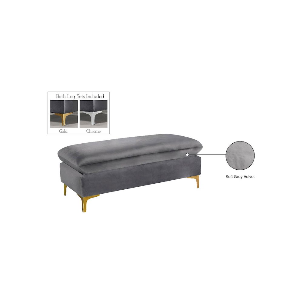 Naomi Grey Velvet Ottoman. Picture 3