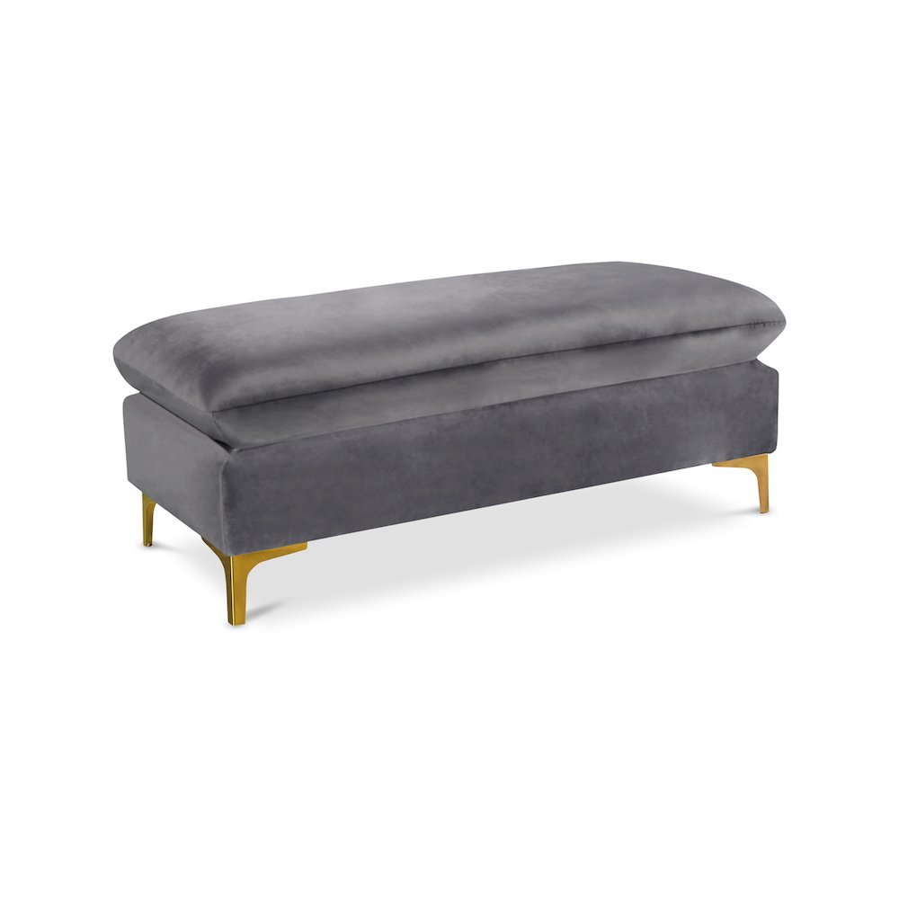 Naomi Grey Velvet Ottoman. Picture 1