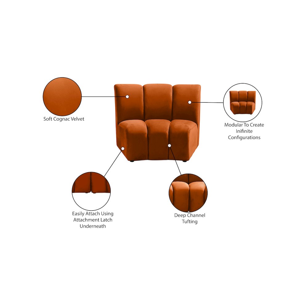 Infinity Cognac Velvet Modular Chair. Picture 7