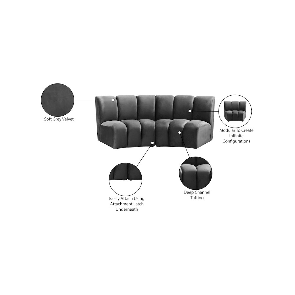 Infinity Grey Velvet 2pc. Modular Sectional. Picture 11