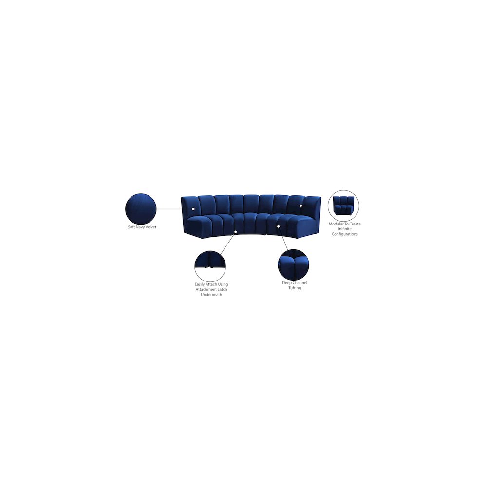 Infinity Navy Velvet 3pc. Modular Sectional. Picture 11