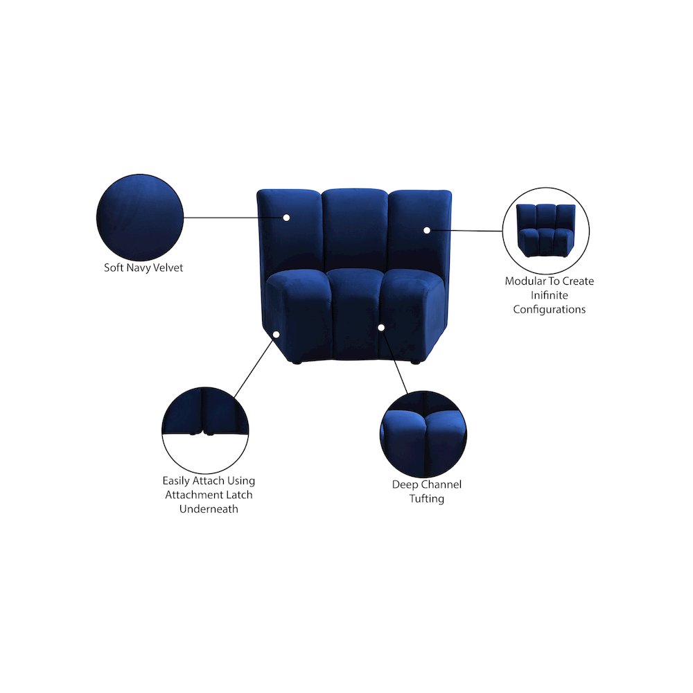 Infinity Navy Velvet Modular Chair. Picture 7