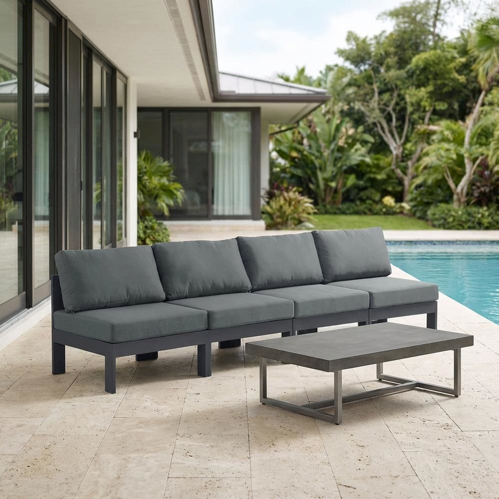 Gray Fabric Outdoor Modular Sofa With Contemporary Style And Comfortable Back. Picture 3