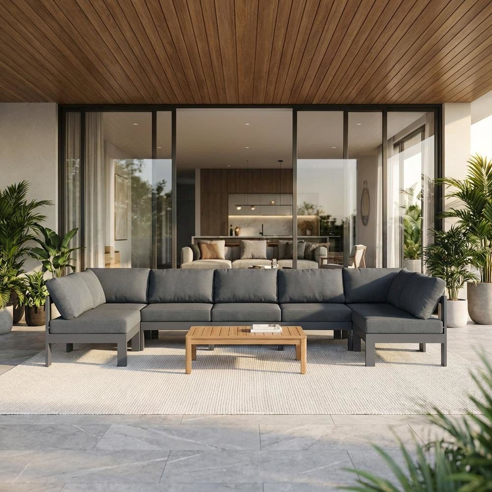 Gray Fabric Outdoor Patio Modular Sectional For Contemporary Lounge. Picture 2