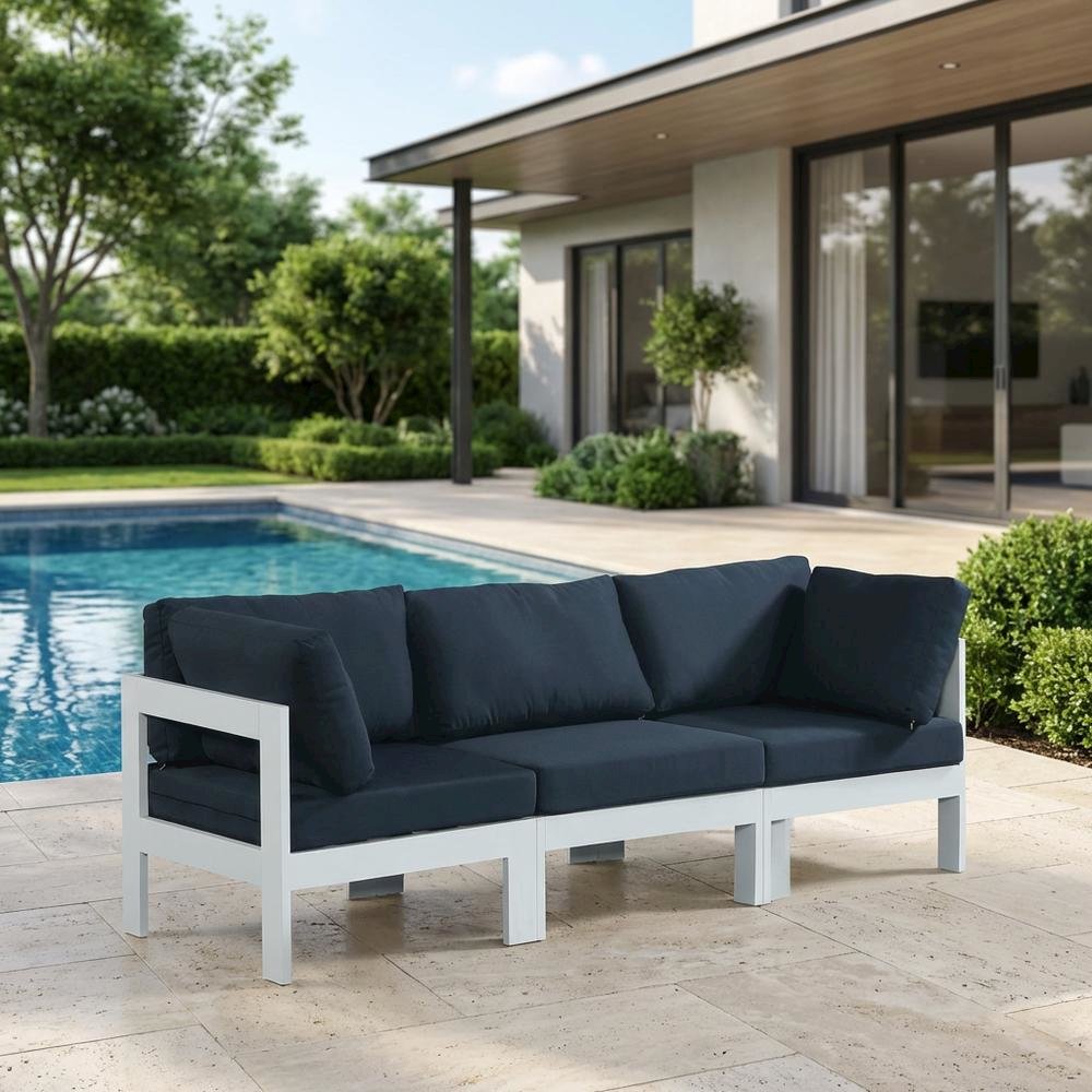 Navy Fabric Outdoor Patio Modular Sofa For Contemporary Living. Picture 3
