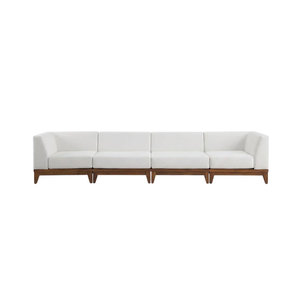 Contemporary White Fabric Outdoor Modular Sofa For Patio With Acacia Wood Finish. Picture 4
