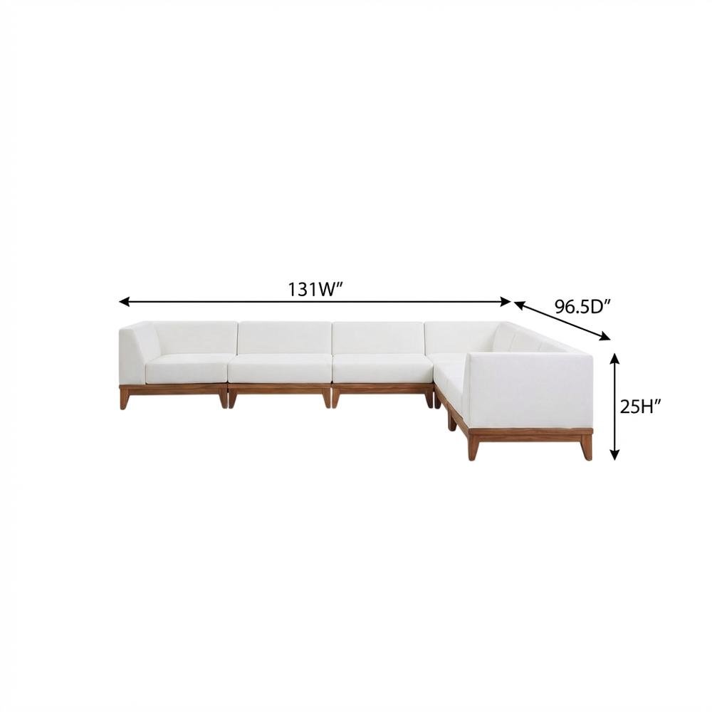 White Fabric Outdoor Patio Modular Sectional, Acacia Wood Finish, Contemporary. Picture 7