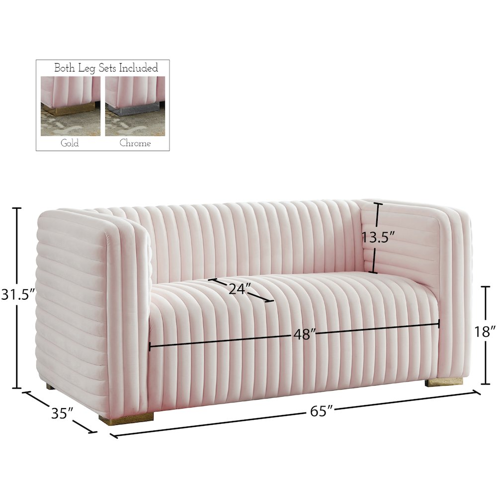 Ravish Pink Velvet Loveseat. Picture 16